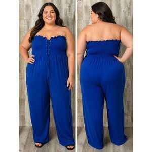 Toxik Royal Blue Strapless Tube Wide Leg Jumpsuit Jumper 2x Comy Lounge Minimali